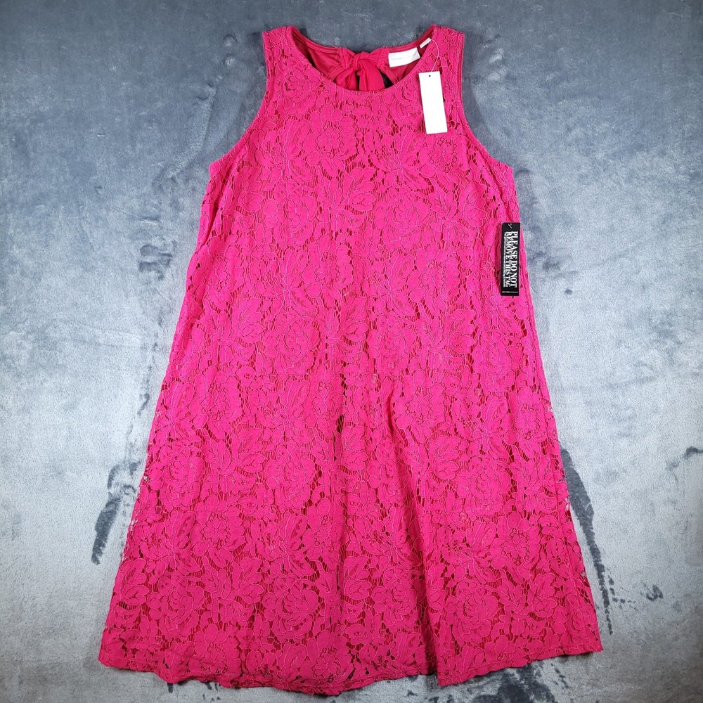 New York & Company Pink Floral Lace Sleeveless Bow Back Shift Dress Small NWT